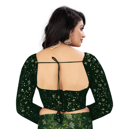 Rosolly Women's Velvet Embroidery Readymade Blouse (Green, Size: Free Size)