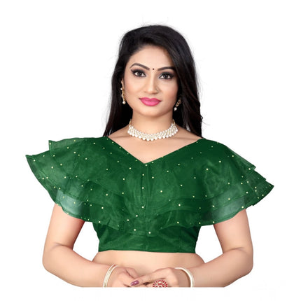 Rosolly Women's Nylon Diamond Work Readymade Blouse (Green, Size: Free Size)