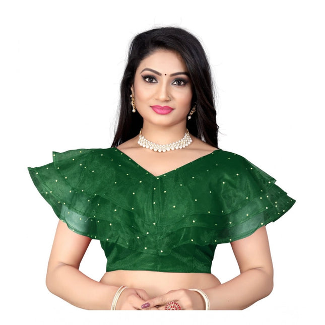 Rosolly Women's Nylon Diamond Work Readymade Blouse (Green, Size: Free Size)