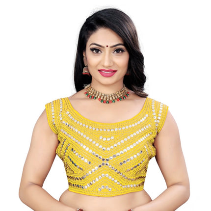 Rosolly Women's Phantom Embroidery Readymade Blouse (Yellow, Size: Free Size)