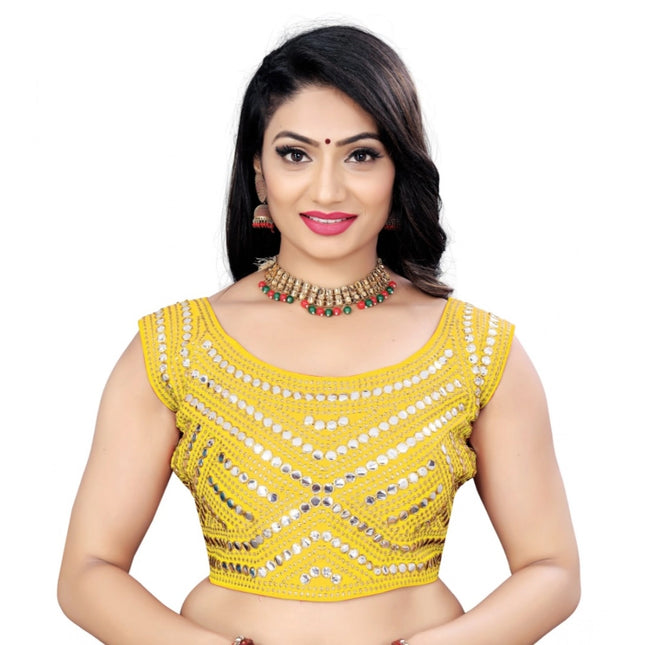 Rosolly Women's Phantom Embroidery Readymade Blouse (Yellow, Size: Free Size)