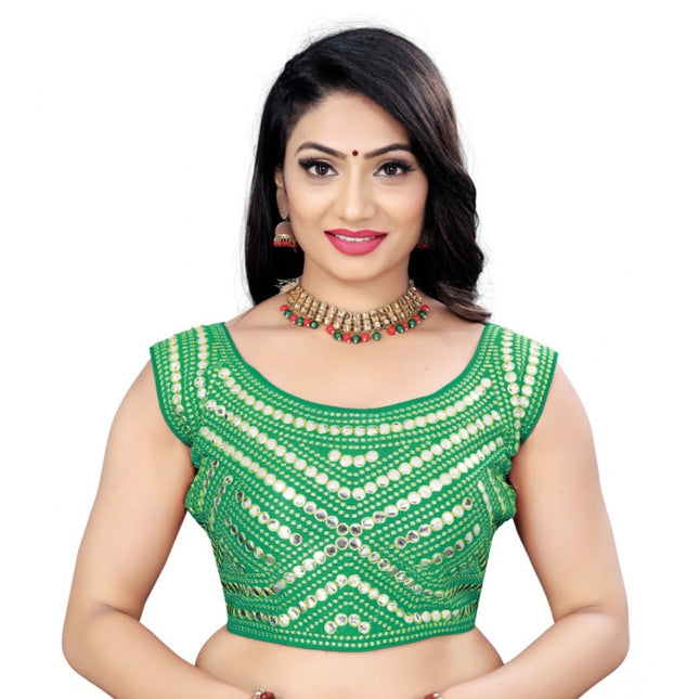 Rosolly Women's Phantom Embroidery Readymade Blouse (Green, Size: Free Size)