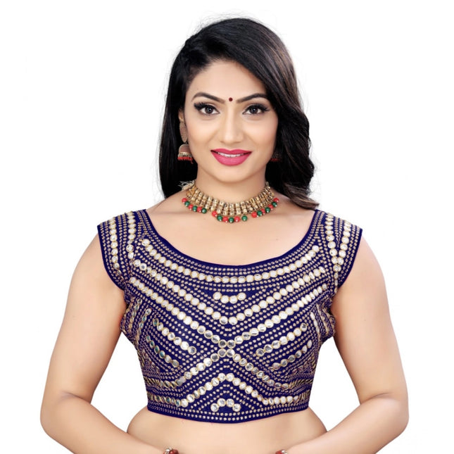 Rosolly Women's Phantom Embroidery Readymade Blouse (Navy Blue, Size: Free Size)