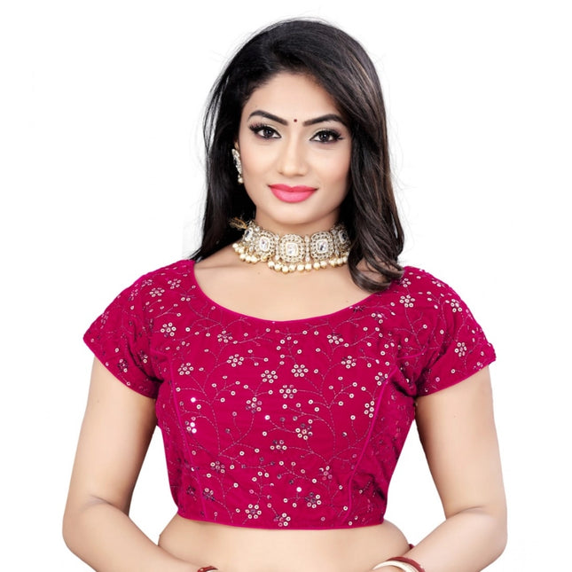 Rosolly Women's Velvet Sequins Readymade Blouse (Pink, Size: Free Size)