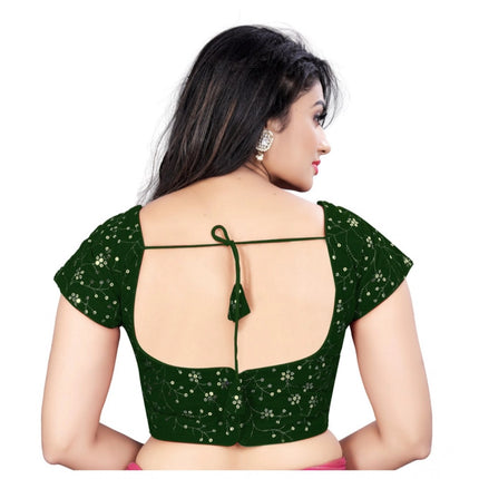Rosolly Women's Velvet Sequins Readymade Blouse (Green, Size: Free Size)