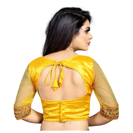 Rosolly Women's Phantom Silk Embroidery Readymade Blouse (Yellow, Size: Free Size)