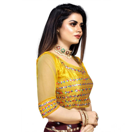 Rosolly Women's Phantom Silk Embroidery Readymade Blouse (Yellow, Size: Free Size)