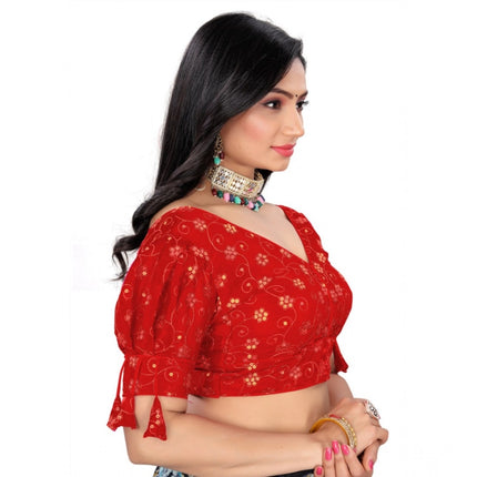 Rosolly Women's Jimmy Choo Embroidery Readymade Blouse (Red, Size: Free Size)