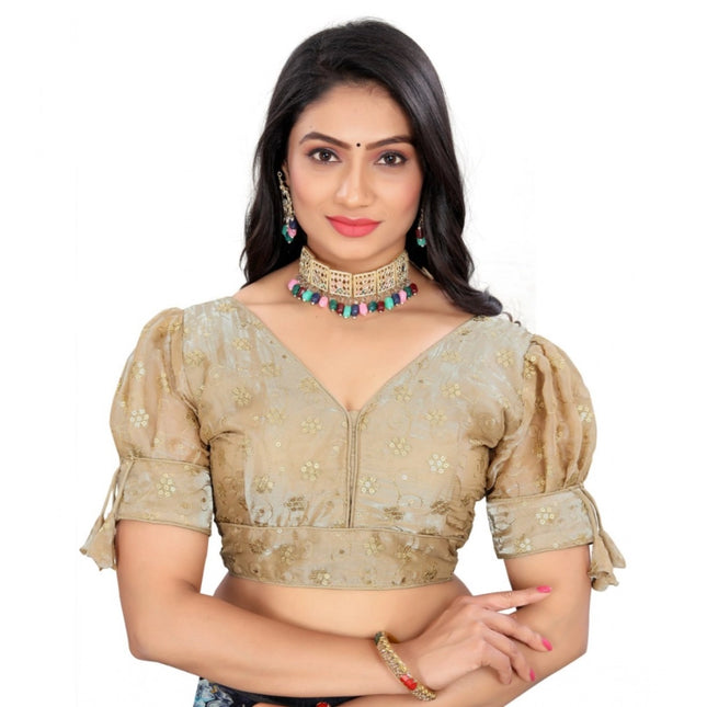 Rosolly Women's Jimmy Choo Embroidery Readymade Blouse (Beige, Size: Free Size)