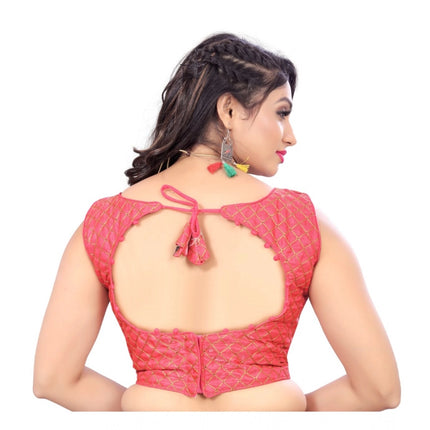 Rosolly Women's Satin Embroidery Readymade Blouse (Pink, Size: Free Size)