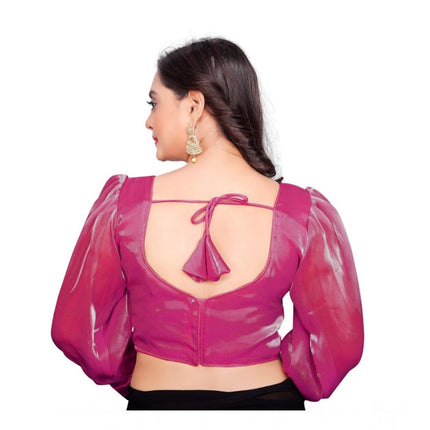 Rosolly Women's Organza Plain Readymade Blouse (Pink, Size: Free Size)