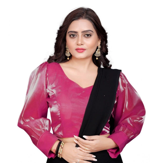 Rosolly Women's Organza Plain Readymade Blouse (Pink, Size: Free Size)