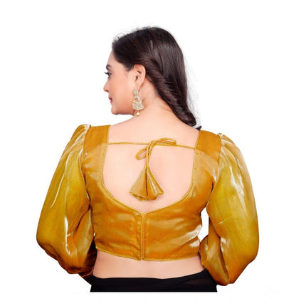 Rosolly Women's Organza Plain Readymade Blouse (Mustard, Size: Free Size)