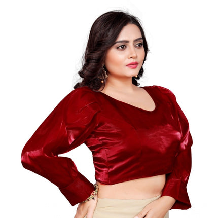 Rosolly Women's Organza Plain Readymade Blouse (Maroon, Size: Free Size)