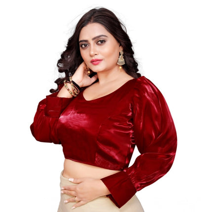 Rosolly Women's Organza Plain Readymade Blouse (Maroon, Size: Free Size)
