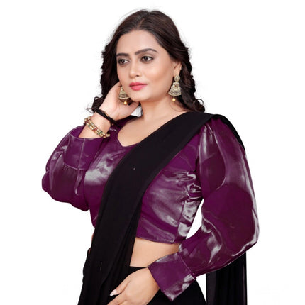 Rosolly Women's Organza Plain Readymade Blouse (Magenta, Size: Free Size)