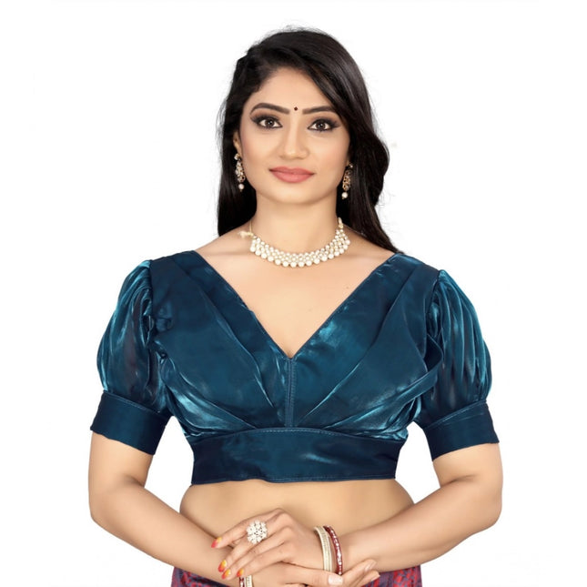 Rosolly Women's Organza Plain Readymade Blouse (Teal, Size: Free Size)