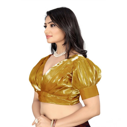 Rosolly Women's Organza Plain Readymade Blouse (Metalic Gold, Size: Free Size)