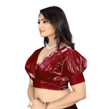 Rosolly Women's Organza Plain Readymade Blouse (Maroon, Size: Free Size)
