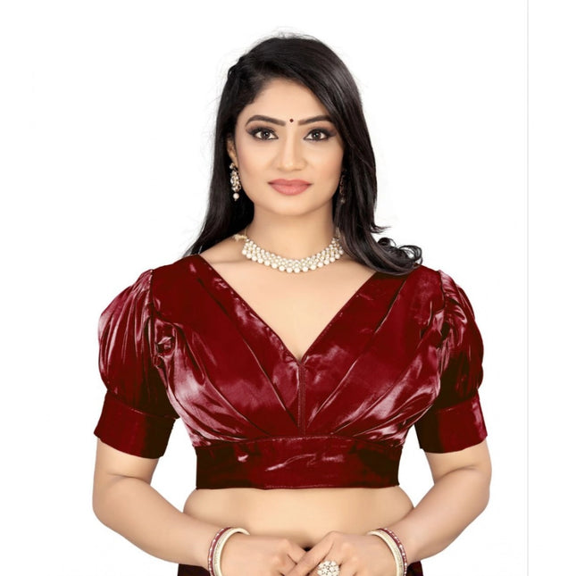Rosolly Women's Organza Plain Readymade Blouse (Maroon, Size: Free Size)