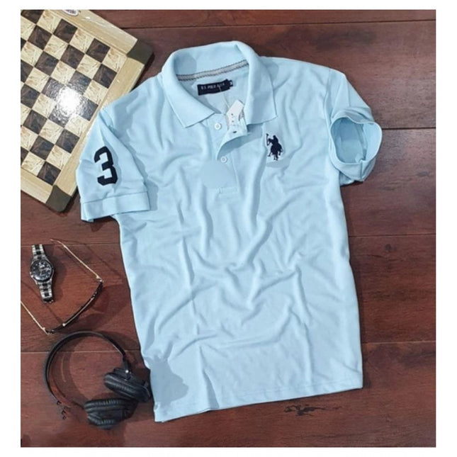 Rosolly Men'sÂ Casual Half sleeve SolidÂ Cotton Polo Neck T-shirt (Sky Blue)