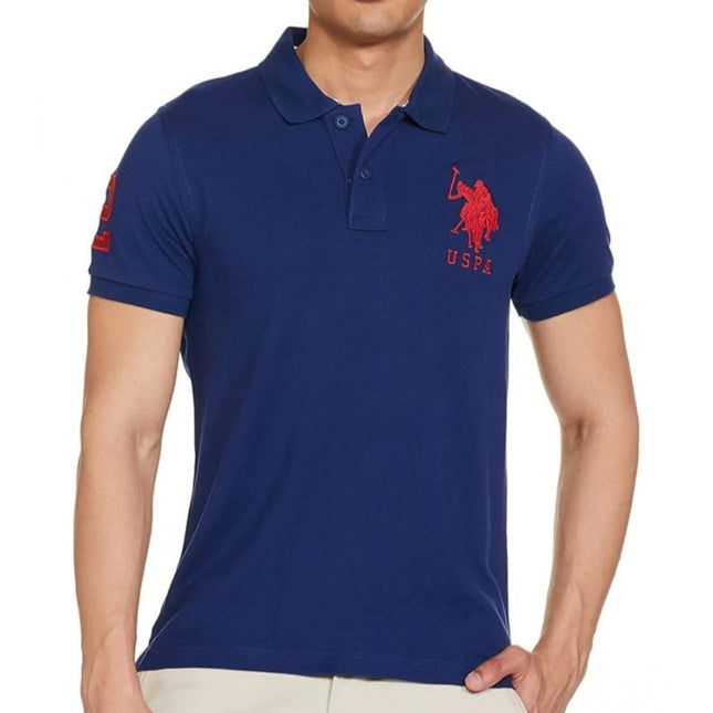 Rosolly Men'sÂ Casual Half sleeve SolidÂ Cotton Polo Neck T-shirt (Dark Blue)