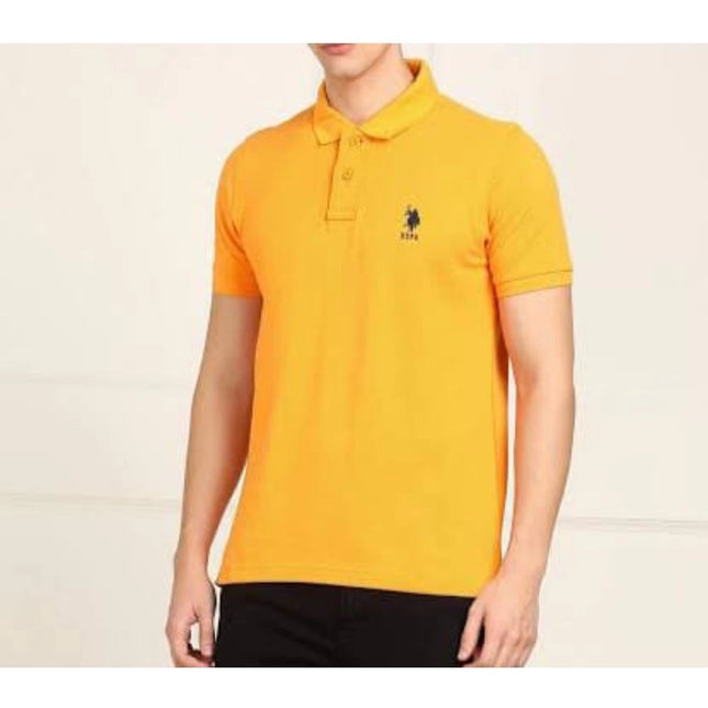 Rosolly Men'sÂ Casual Half sleeve SolidÂ Cotton Polo Neck T-shirt (Yellow)