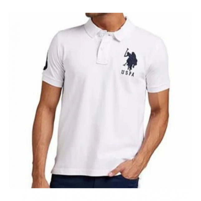 Rosolly Men'sÂ Casual Half sleeve SolidÂ Cotton Polo Neck T-shirt (White)