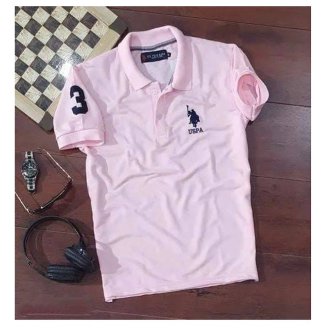 Rosolly Men'sÂ Casual Half sleeve SolidÂ Cotton Polo Neck T-shirt (Pink)