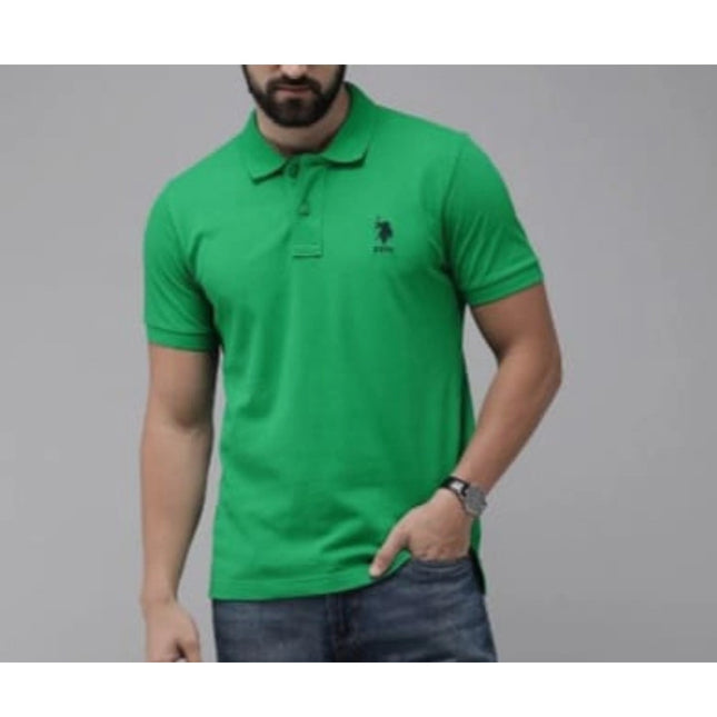 Rosolly Men'sÂ Casual Half sleeve SolidÂ Cotton Polo Neck T-shirt (Green)