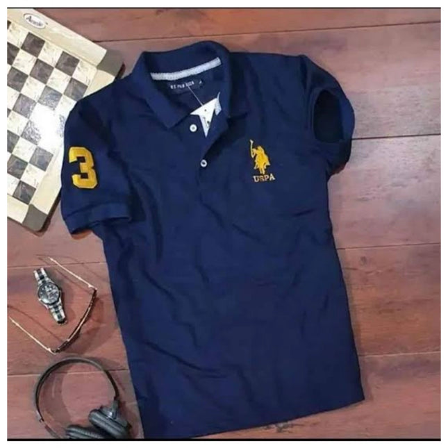 Rosolly Men'sÂ Casual Half sleeve SolidÂ Cotton Polo Neck T-shirt (Navy)