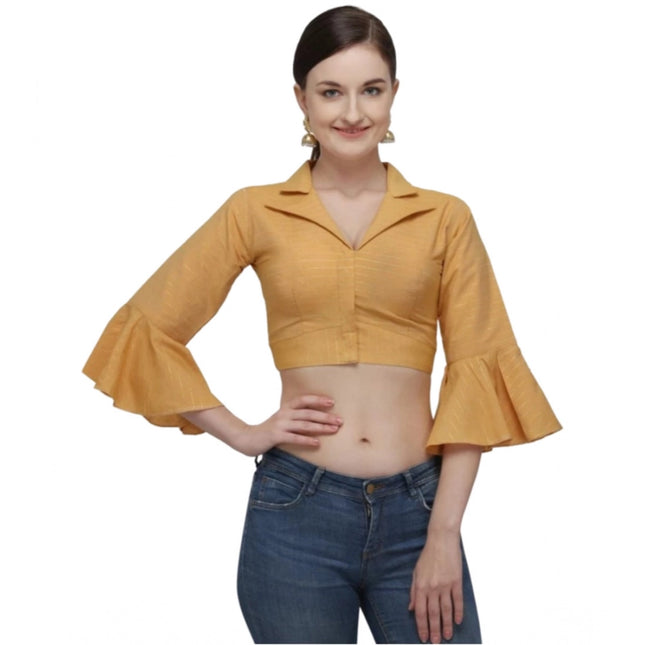 Rosolly Women's Cotton Striped Readymade Blouse (Mustard, Size: Free Size)