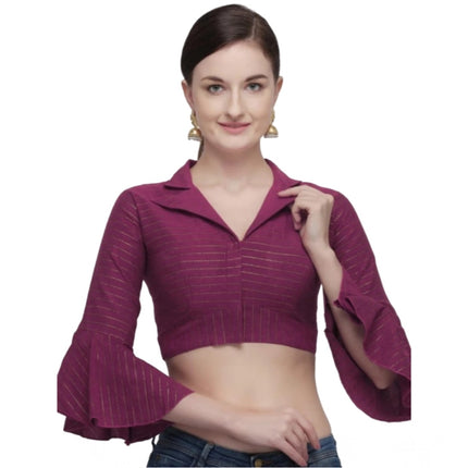 Rosolly Women's Cotton Striped Readymade Blouse (Magenta, Size: Free Size)