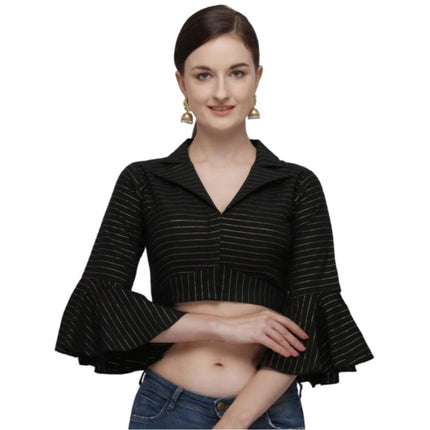 Rosolly Women's Cotton Striped Readymade Blouse (Black, Size: Free Size)
