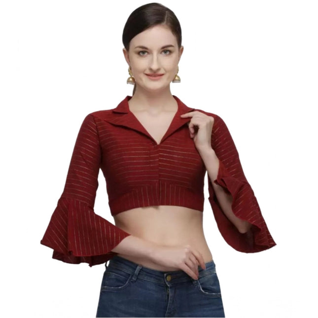 Rosolly Women's Cotton Striped Readymade Blouse (Maroon, Size: Free Size)