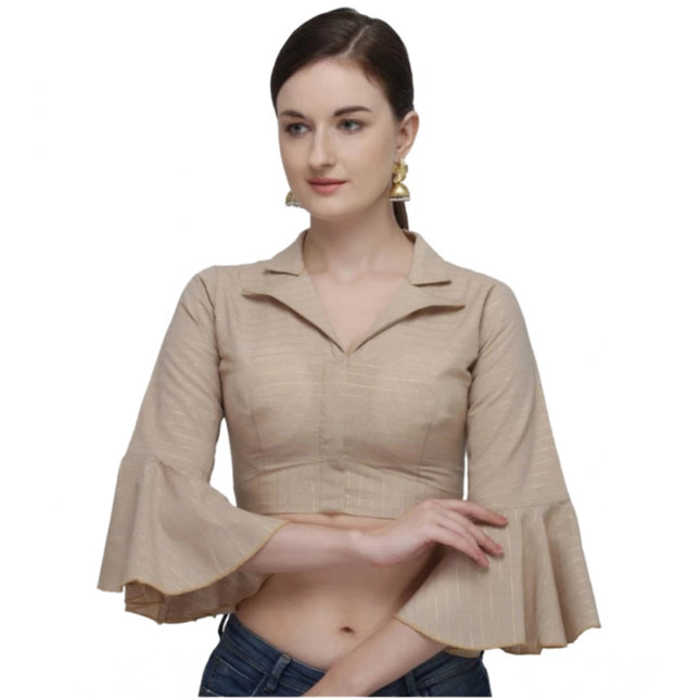 Rosolly Women's Cotton Striped Readymade Blouse (Beige, Size: Free Size)