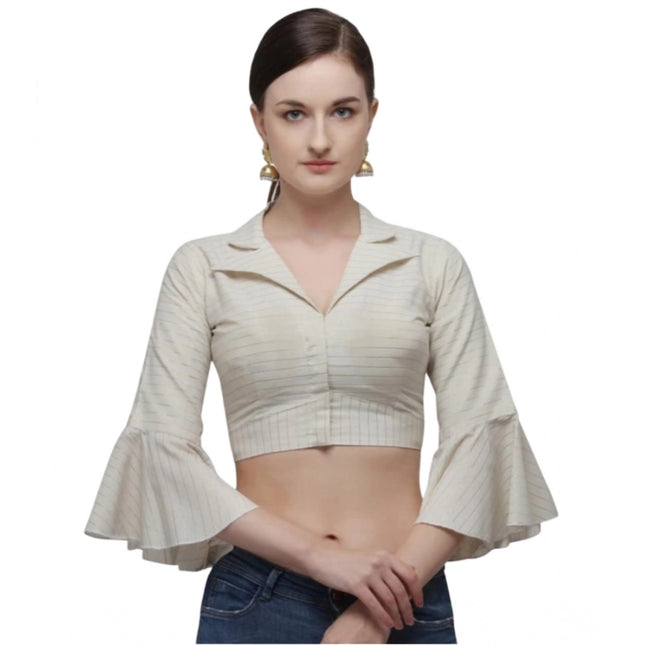 Rosolly Women's Cotton Striped Readymade Blouse (Beige, Size: Free Size)