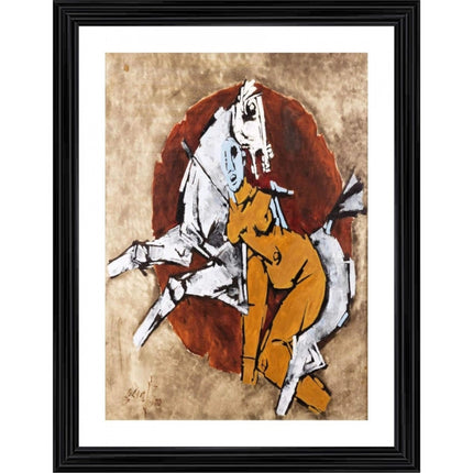 Rosolly A Queens Horse Painting With Wood Photo Frame (Multicolor)