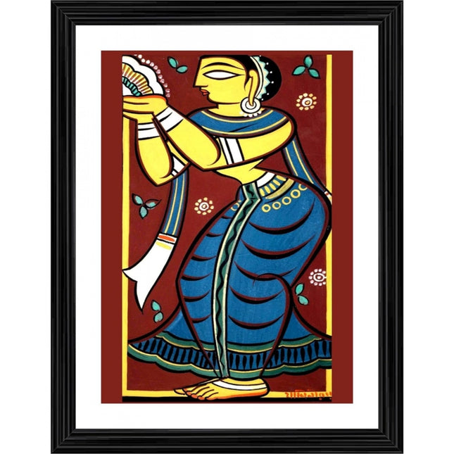 Rosolly Dancing Woman 2 Painting With Wood Photo Frame (Multicolor)