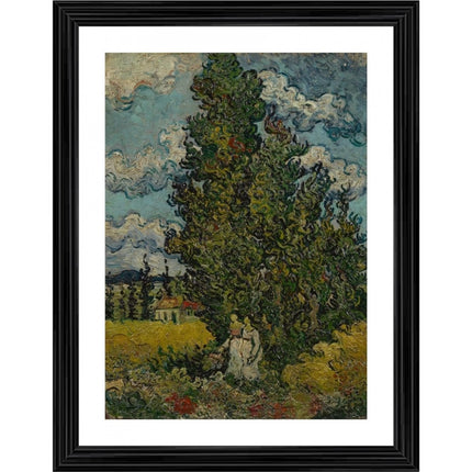 Rosolly Cypresses and Two Women 1890 Painting With Wood Photo Frame (Multicolor)