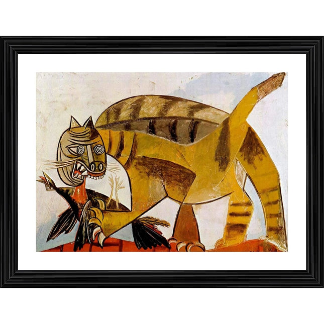 Rosolly Cat Devouring A Bird 1939 Painting With Wood Photo Frame (Multicolor)