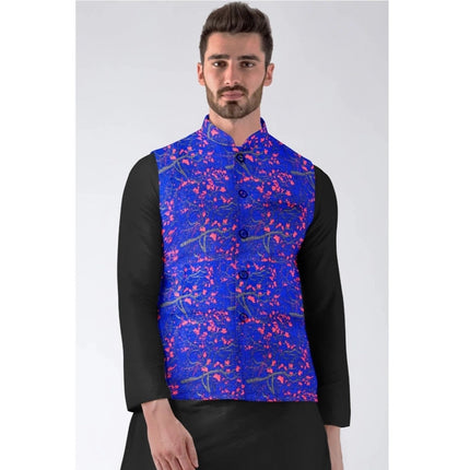 Rosolly Men's Jacquard Printed Full Sleeve Waistcoat (Blue)