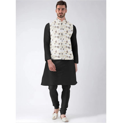 Rosolly Men's Jacquard Printed Full Sleeve Waistcoat (Beige)