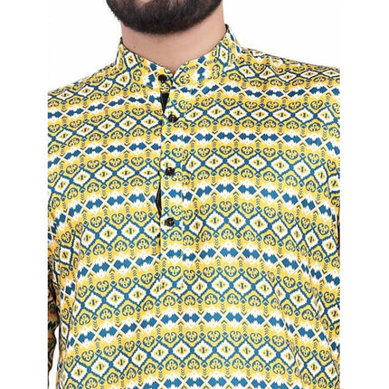 Rosolly Men's Cotton Blended Printed Full Sleeve Shortkurta (Multicolor)