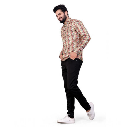 Rosolly Men's Cotton Blended Printed Full Sleeve Shortkurta (Multicolor)