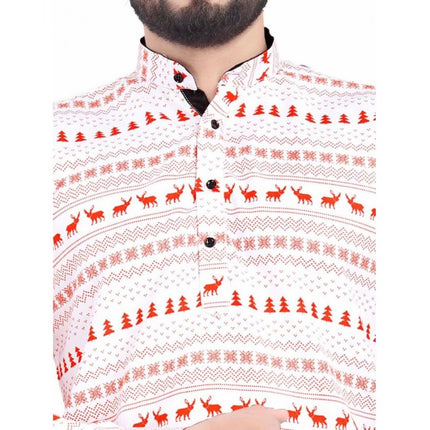 Rosolly Men's Cotton Blended Printed Full Sleeve Shortkurta (Multicolor)