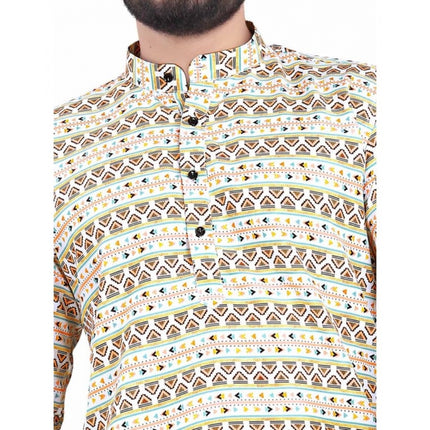 Rosolly Men's Cotton Blended Printed Full Sleeve Shortkurta (Multicolor)