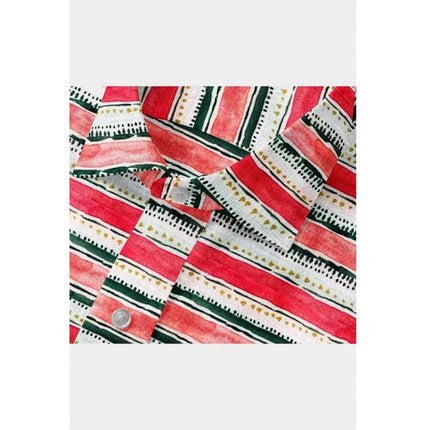 Rosolly Men's Cotton Blended Striped Full Sleeve Shirt (Red-White)
