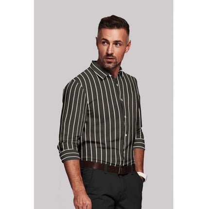 Rosolly Men's Cotton Blended Striped Full Sleeve Shirt (Black-White)