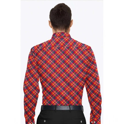 Rosolly Men's Cotton Blended Checked Full Sleeve Shirt (Red)